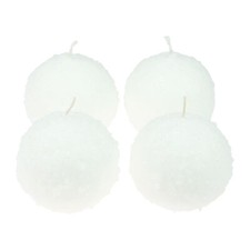Winterzauber Kugelkerzen Weiß Schneeball Effekt Ø10cm 4er Set für Festliche
