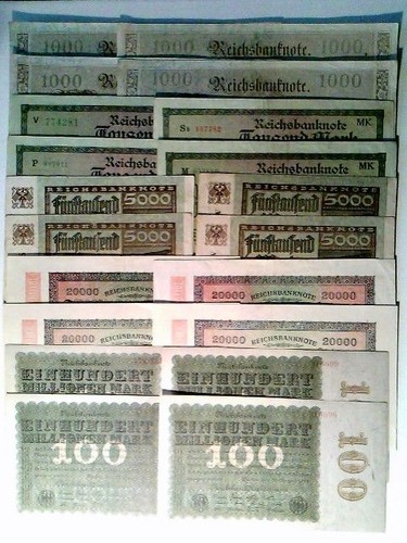 Reichsbanknoten 4x 1000 - 20, je