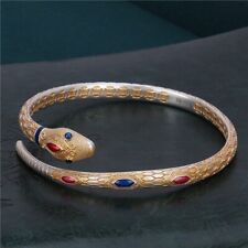 L37 Armspange Schlange mit blauen Augen Feinsilber Silber 999 vergoldet Armreif