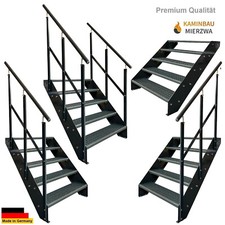 Premium Treppe 5 Stufen Anthrazit Breite 60-140cm H: 95 cm Außentreppe Geländer