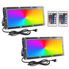2x 50W LED Fluter RGB Außen Farbig Strahler mit Fernbedienung Dimmbar Garten DE