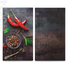 2-teilig 30x52 Herdabdeckung Set Herdabdeckplatte Ceranfeld Schwarz Glas Chili