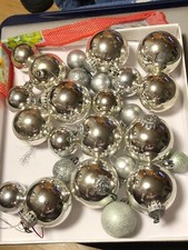 24 silber farben Weihnachtskugeln Weihnachtskugel matt glänzend Glas Kunststoff