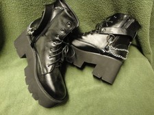 Plateau Gothic Schnürstiefeletten + RV  Blockabsatz Biker Boots Punk