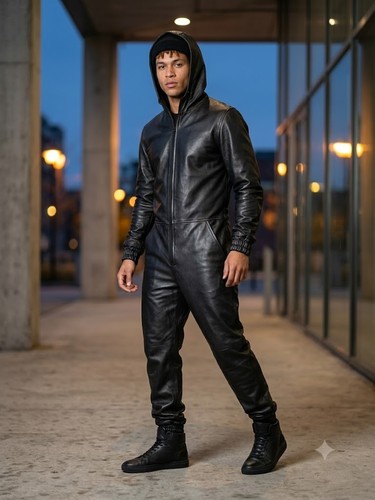 Men black leather full - men's,