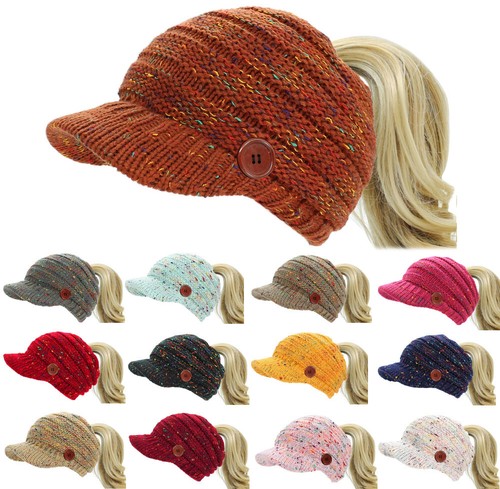 Damen strickmütze mit schirm - strickmütze,