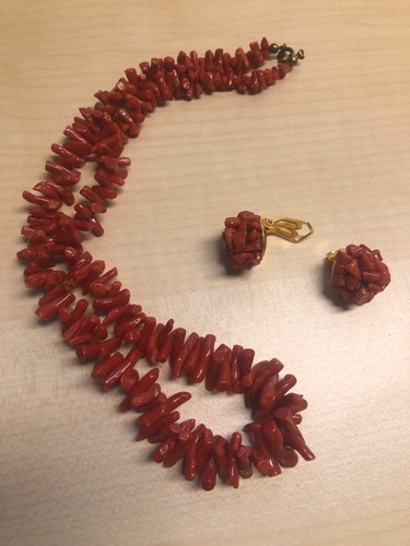 Korallen kette und - und, ohrclips