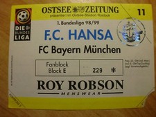 Eintrittskarte / Ticket Hansa Rostock - FC Bayern München 27.02.1999