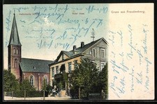 Freudenberg / Siegerland, Hotel Haas und Katholische Kirche, Ansichtskarte 