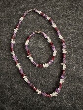 Edelstein Schmuck Set Collier & Armband 925er Silber Bergkristall Granat Amethys