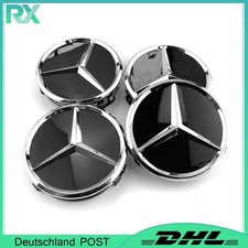 4x 75mm Nabendeckel für Mercedes Benz Mittelkappe Felgendeckel Schwarz Radkappen