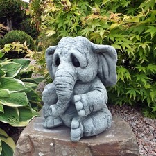Steinfigur Elefant Garten Tierfigur Dekoration massiver Steinguss Frostsicher