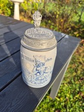 alter Bierkrug Brauerei München Münchner Kindl Gestempelt u, Stadtansicht 1/2 L 