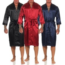 Herren Morgenmantel Robe Kimono Bademantel Glanz Schwarz Rot Blau M L XL 2XL