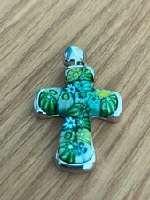 ALAN K. " Sterling 925 Multicolor Floral Millefiori Murano Glas _ Kreuz Anhänger