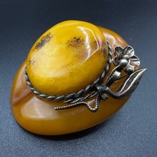 Bernstein Butterscotch Brosche Anstecker Hut Silber Floral Amber Honey