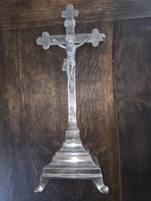 Kruzifix Standkreuz Jesus Christus Motiv H:34 cm Metall Silberfarben  B:14cm