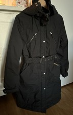 Jacke Mantel Parka Damen 38 H&M schwarz Taschen Kapuze Gürtel
