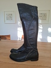 Bisconti Overknee Stiefel 39 39,5 Leder Vollleder Schwarz Nieten