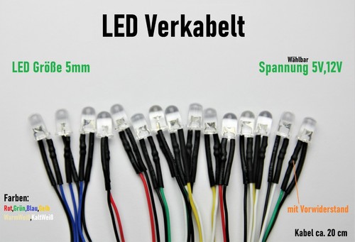 Led verkabelt 5mm 12v - 5mm,