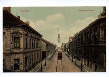 Ak Komotau Waisenhaus - Strasse Chomutov Böhmen Tschechien Straßenbahn 1911
