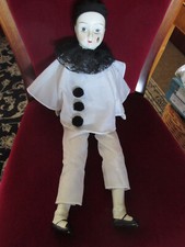 Harlekin, Porzellanpuppe, Clown, Porzellanfigur 54 cm