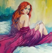 Ölgemälde Frau mit roten