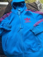 Damen-Kapuzenpullover von "ADIDAS", blau/rot, gebraucht