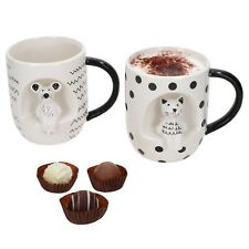 2er Set Katz und Maus Jumbotasse 400ml 3D-Motiv Keramik XL-Becher Kakao Kaffee