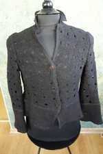 Evelin Brandt gewalkte Wolle Jacke mit Lochmuster Gr.38