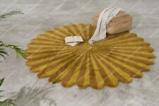 Handmade Indisch Teppiche Wolle 1.5x1.5m Gold Gestreift Boho Handgetuftet