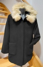 Damen Wintermantel Jacke Mit Kapuze, Schwarz Gr. 42, Wolle und Kaschmirwolle