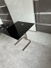 Hochwertige 2 Glas Beistelltische, Tisch - Schwarz + Edelstahlfuß TOP