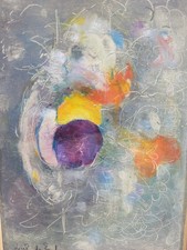 Mischtechnik Gemälde Abstrakte Komposition Spiel mit dem Feuer 44x34cm