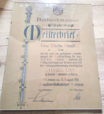 Alt Meisterbrief  Friseur Jena / Handwerkskammer Weimar .1930 -GR 40x50cm