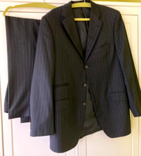 Herren Anzug Sartoria Reine Schurwolle Einreiher 52 dezent gestreift dunkelblau