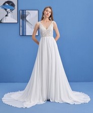 HBH Brautmode Boho Brautkleider tiefer V-Ausschnitt Beinschlitz Brautkleid