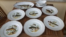 Hutschenreuther 8-teiliges Fischservice + Sauciere, Servierplatte