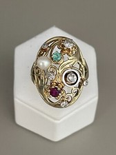 GARTEN DER EDELSTEINE DAMENRING RUBIN SMARAGD DIAMANTEN & PERLE 585/-WERT 2998,-
