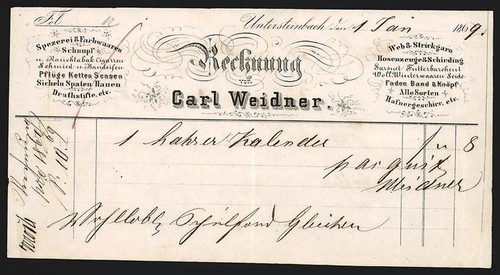 Rechnung untersteinbach 1869 - rechnung,