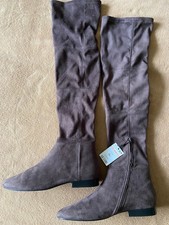 "Mango"Strumpf-Stretch-Stiefel Gr 41 Overknees braun Kunst-Wildleder NEU