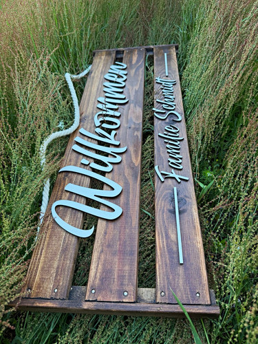 Holzschild willkommen - holzschild, „willkommen“