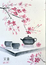 Aquarell-Teezeremonie mit