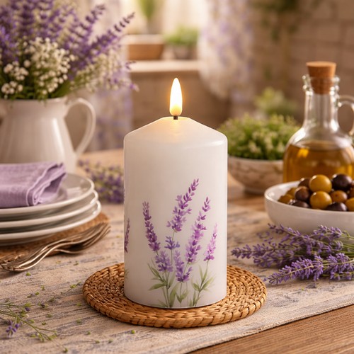 Led kerze mit - lavendel, motiv
