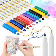 12 Farben Porzellanstifte Spülmaschinenfest - Glasmalstifte - Reinigungstücher