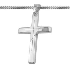Weiß Gold 333 (8 Kt) Kinder Taufe Kommunion Kreuz Anhänger mit Silber 925 Kette