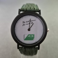 Seltene AOK Quarz Uhr – Werbeuhr mit grünem Lederarmband
