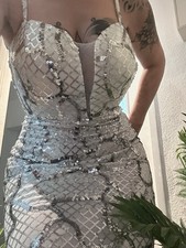 DG S 36 38 silber Pailetten Gala kleid Standesamt Hochzeit Brautkleid abendkleid