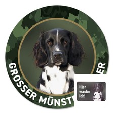 Großer Münsterländer Aufkleber Zaunschild Warnschild "Hier wache ich" Autoschild