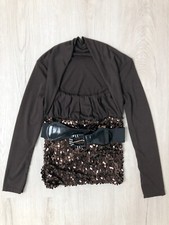 Bolero Langarmshirt mit Gürtel Gr S Pailletten Glitzer 2in1 Look Braun